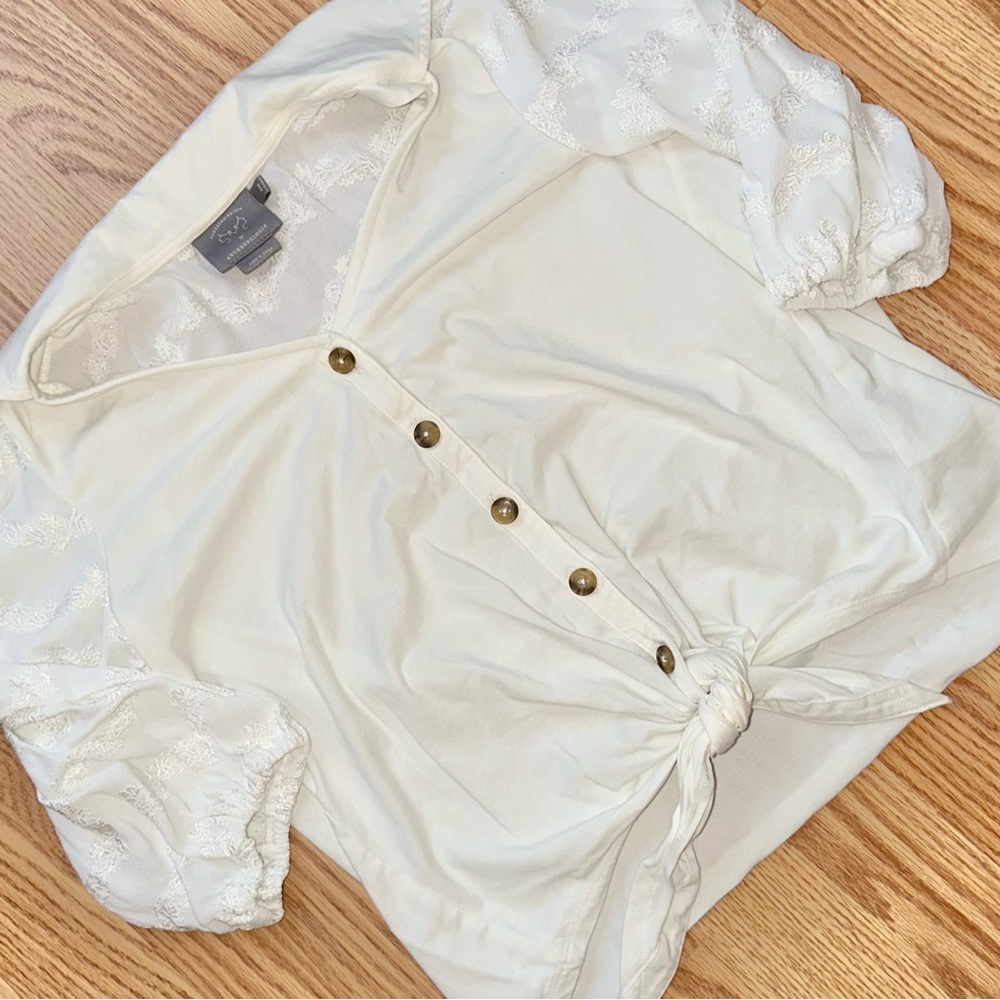 Anthropologie Vanessa Virginia Lenora Front Tie Embroidered Blouse Women’s XXS